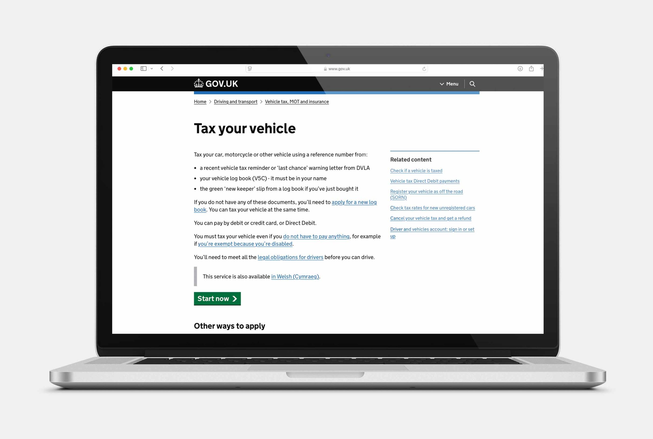 Image of the gov website car tax section
